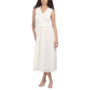 ELLEN TRACY Knit Collared Polo Maxi Dress With Pleated Skirt